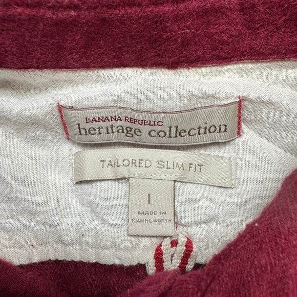 BANANA REPUBLIC Heritage Red Flannel Tailored Slim Fit Utility Shirt Size Large - Picture 3 of 7